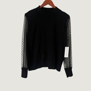 Madison + Hudson Black Mock Neck Sweater Sheer Mesh Lace Sleeve Womens XL NWT